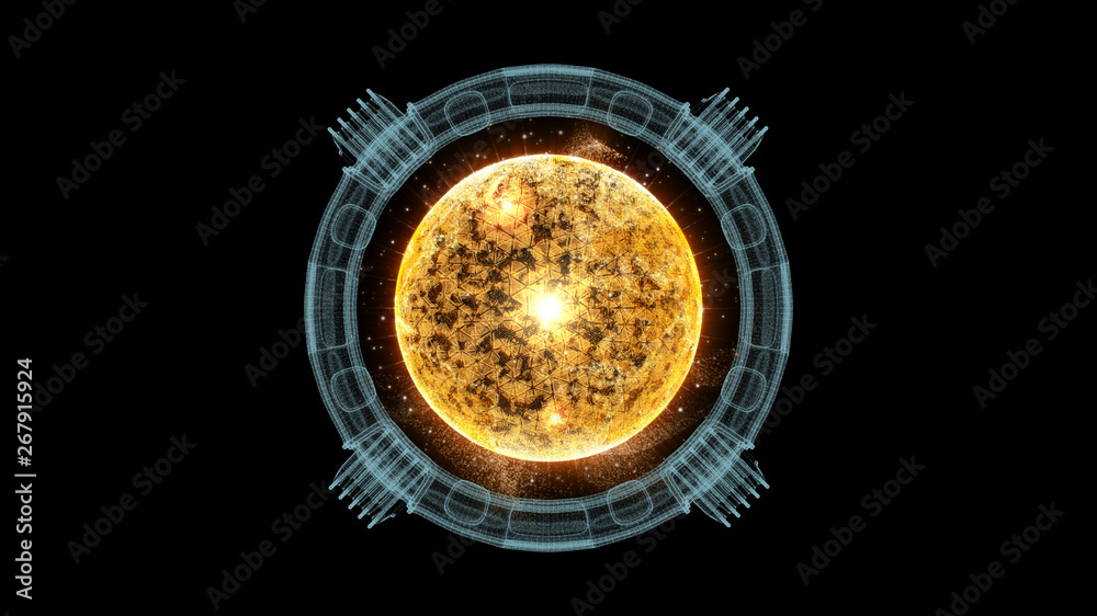 Aufkleber Futuristic graphic user interface head up display screen with digital holographic Nuclear Fusion energy simulator display for digital background