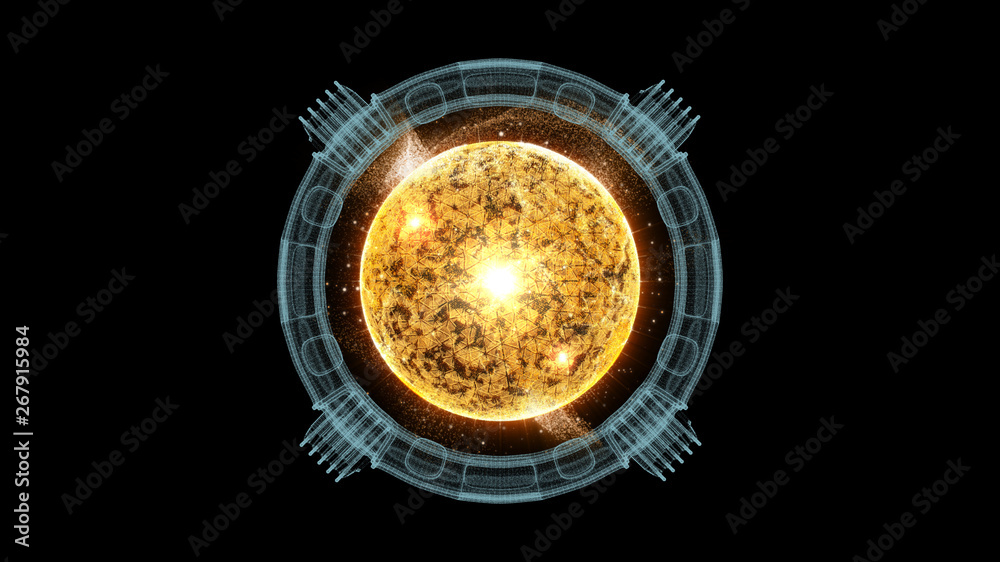 Aufkleber Futuristic graphic user interface head up display screen with digital holographic Nuclear Fusion energy simulator display for digital background