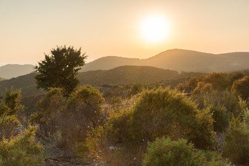 Sunset landscape of Sithonia peninsula, Chalkidiki, Central Macedonia, Greece