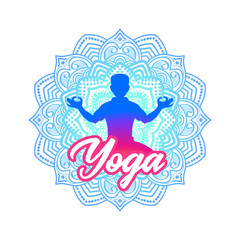 Decorate poster for yoga class advertisement with colorful mandala.
