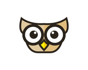 Modern Smart Wise Owl Face Logo In White Isolated Background Illustration