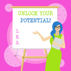 Conceptual hand writing showing Unlock Your Potential. Concept meaning release possibilities Education and good training is key
