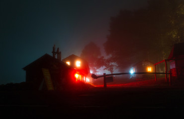 Cafe with local food in a campsite near the Plateau Lago-Naki at night