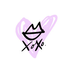 Hand drawn line sketch lipstick kiss symbol, hugs and kisses text. Vector, clipart, isolated details. Editable EPS