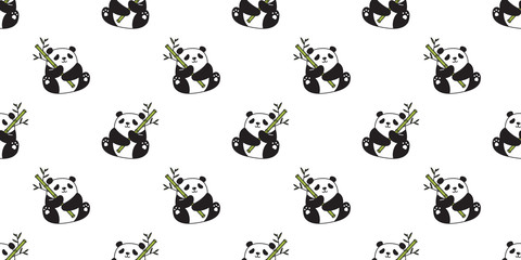Bear seamless pattern vector panda polar bear bamboo teddy scarf isolated wallpaper repeat tile background cartoon character illustration doodle © CNuisin