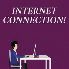 Writing note showing Internet Connection. Business concept for The way one gains access or connection to the Internet Businessman Sitting on Chair Working on Computer and Books