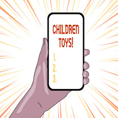Text sign showing Children Toys. Business photo showcasing An object that children play with to develop their motor skill