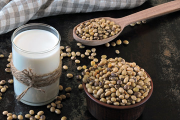 Soy milk and soybeans.