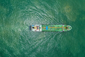 Oil tanker or gas tanker in open sea, Refinery Industry cargo ship, aerial view in import export LPG oil refinery, Logistics and transportation.