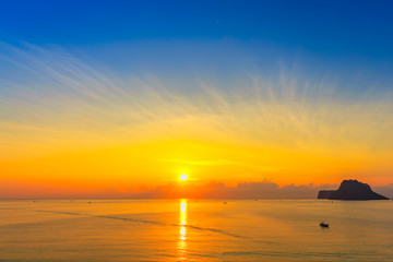 Beautiful sunrise over the sea at Prachuap Khiri Khan Province , southern of Thailand