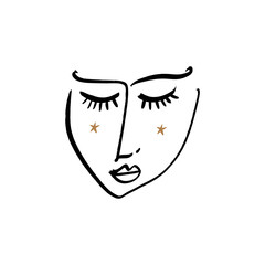 Simple modern trendy line sketch art face. Portrait print for clothes, textile and other. Vector illustration