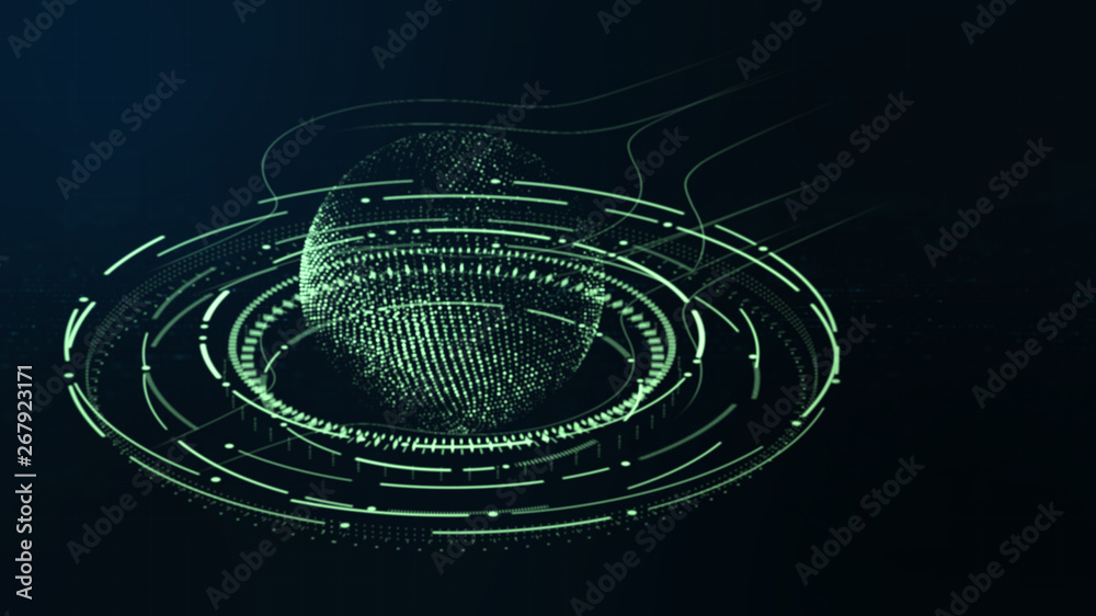 Aufkleber Futuristic motion graphic user interface head up display screen with Holographic Earth and digital data telemetry information display for digital background computer desktop display screen