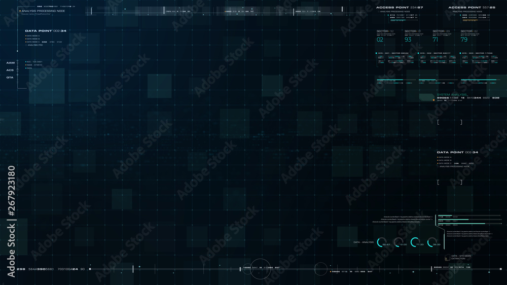 Aufkleber Futuristic source code digital data telemetry motion graphic display screen with user interface display for digital background computer desktop display screen