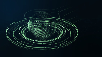 Futuristic motion graphic user interface head up display screen with Holographic Earth and digital data telemetry information display for digital background computer desktop display screen