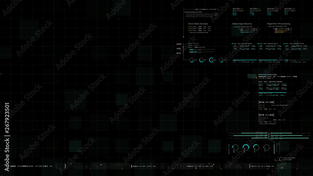Aufkleber Futuristic source code digital data telemetry motion graphic display screen with user interface display for digital background computer desktop display screen