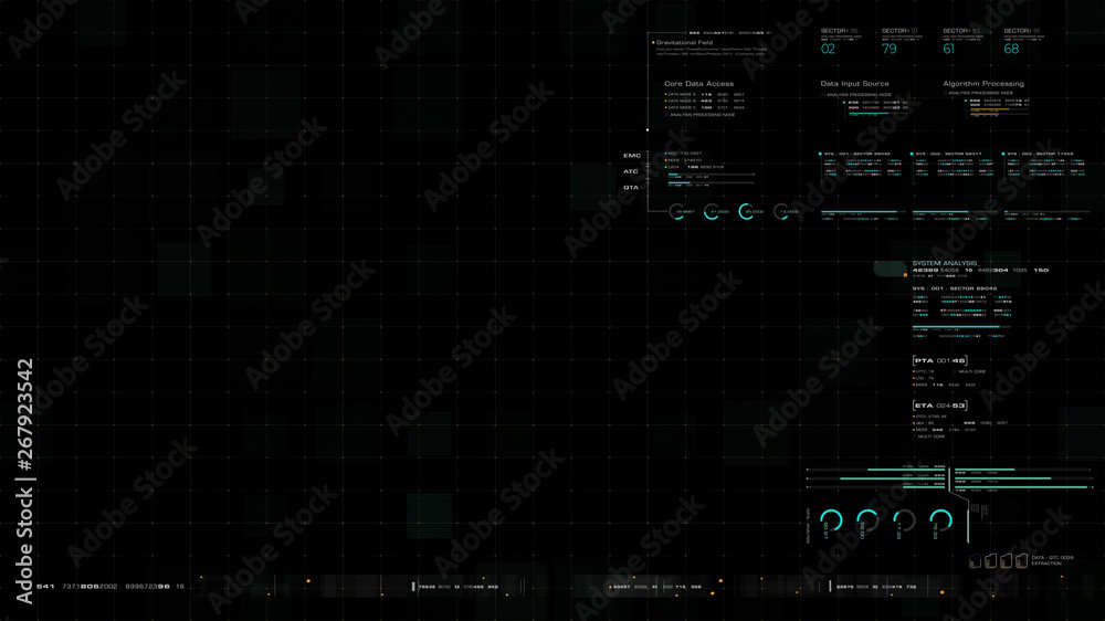 Aufkleber Futuristic source code digital data telemetry motion graphic display screen with user interface display for digital background computer desktop display screen