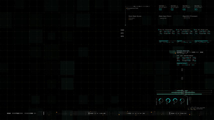 Futuristic source code digital data telemetry motion graphic display screen with user interface...