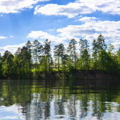Fototapeta na wymiar lake with trees nature rural background