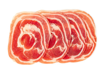close up of italian pancetta bacon isolated