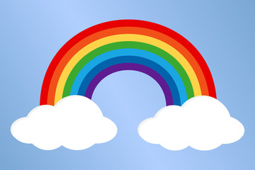 Colorful bright rainbow with clouds against blue sky. Symbol of nature. illustration. - Illustration