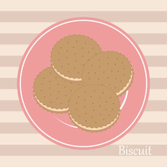 Vector illustration of a delicious sponge cake with cream on a plate in a flat design on a transparent background. - Vector