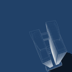 3D illustration architecture building perspective lines.