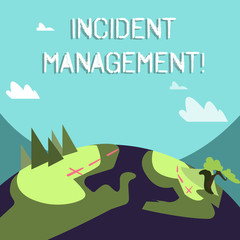 Word writing text Incident Management. Business photo showcasing Activities of a company to identify and correct hazards Mountain View with Marked Hiking Trail and Trekking Tracks for Outdoor Ads