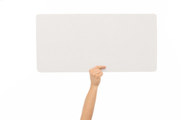 advertisement concept - hand holding blank white board