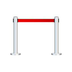 Red carpet with red ropes on golden stanchions. Exclusive event, movie premiere, gala, ceremony, awards concept. Vector stock illustration.