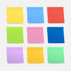 Sticky colored notes. Post note paper. Vector stock illustration.