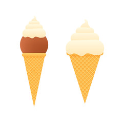 Collection of ice cream cones isolated on white. Vector stock illustration.