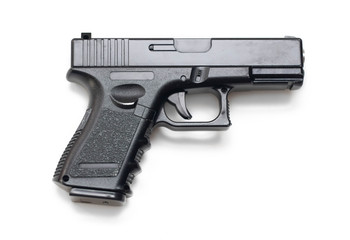 Black gun pistol isolated on white background