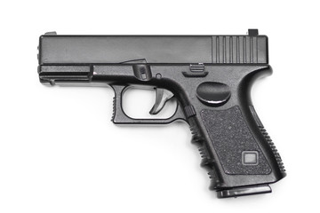 Black gun pistol isolated on white background
