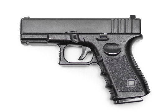 Black gun pistol isolated on white background