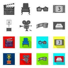 Vector design of television and filming icon. Collection of television and viewing vector icon for stock.