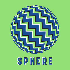 Abstract logo symbol in sphere shape with motion illusion effect. Blue emblem with moving zigzag stripes elements.