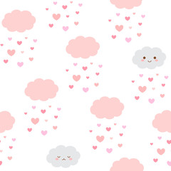 Cute clouds with hearts seamless pattern
