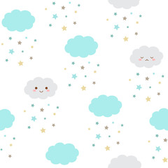 Cute clouds with stars seamless pattern