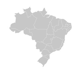 Vector isolated illustration of simplified administrative map of Brazil. Borders of the provinces (regions). Grey silhouettes. White outline
