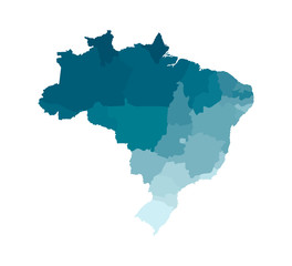 Vector isolated illustration of simplified administrative map of Brazil. Borders of the regions. Colorful blue khaki silhouettes