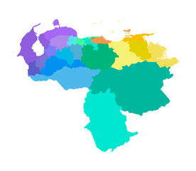 Vector isolated illustration of simplified administrative map of Venezuela. Borders of the regions. Multi colored silhouettes