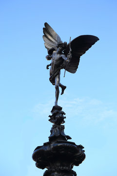Shaftesbury Memorial Fountain, statue of a mythological figure Anteros (Eros 's brother) at Piccadilly Circus, London, United Kingdom.