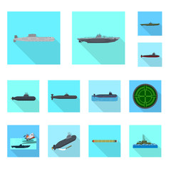 Vector illustration of military and nuclear sign. Set of military and ship stock symbol for web.