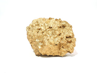 macro Gold ore in the boulder , precious stone on white background