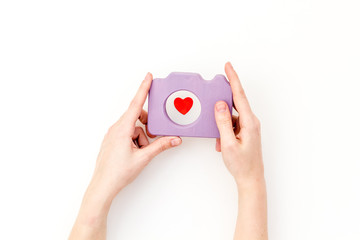 Fototapeta premium photo camera concept on white background top view