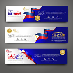 Obraz premium Set banner design template. Happy Independence Day Philippines modern background