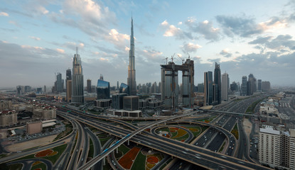 Fototapeta na wymiar Dubai downtown in the evening