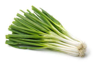 green onions on white background 