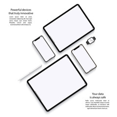 mockup devices: smartphones, tablets and smart watch with blank screen isolated on white background. stock vector illustration eps10