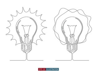 Continuous line drawing of light bulb. Idea symbol. Template for your design works. Vector illustration.